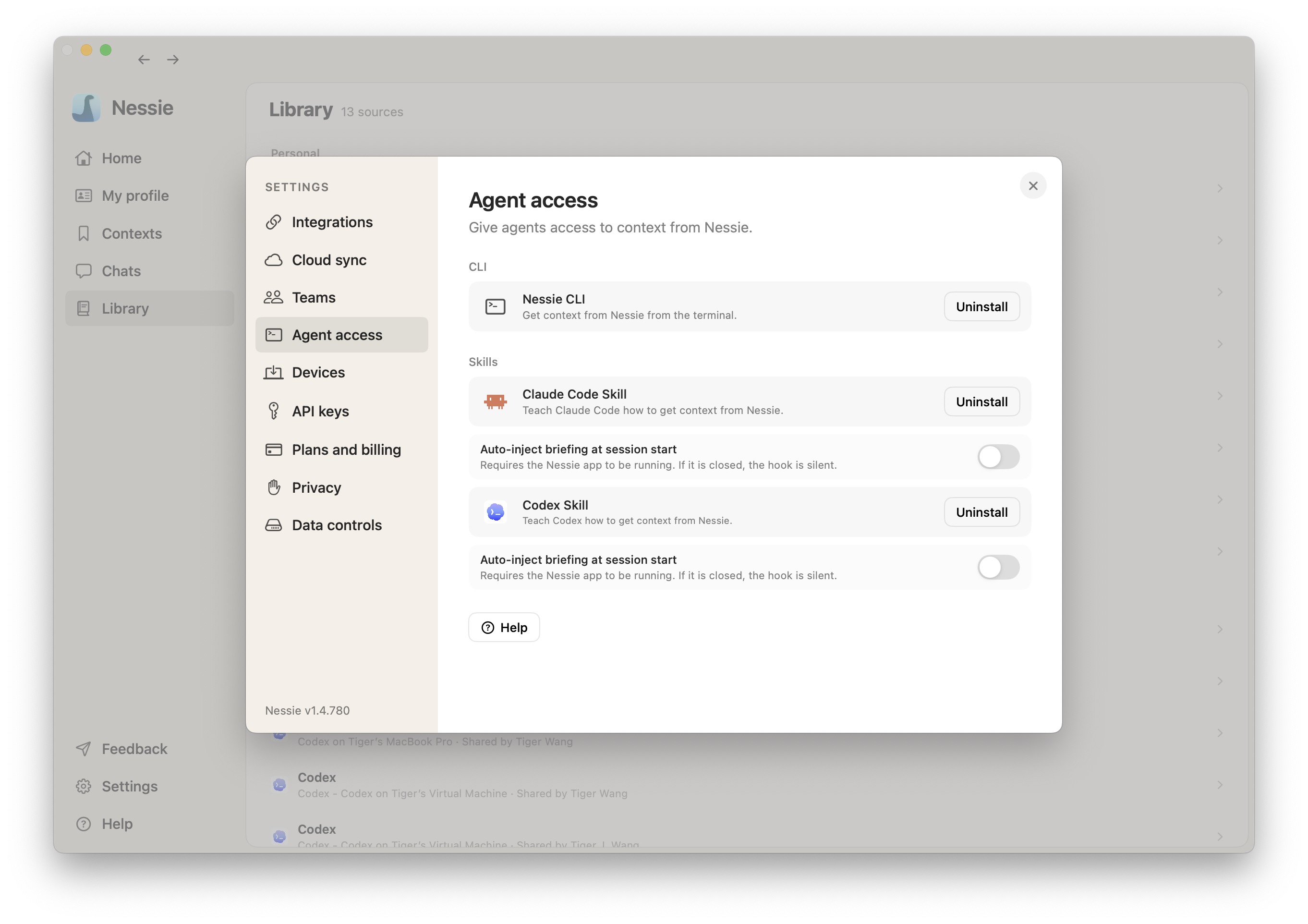 Agent access settings page